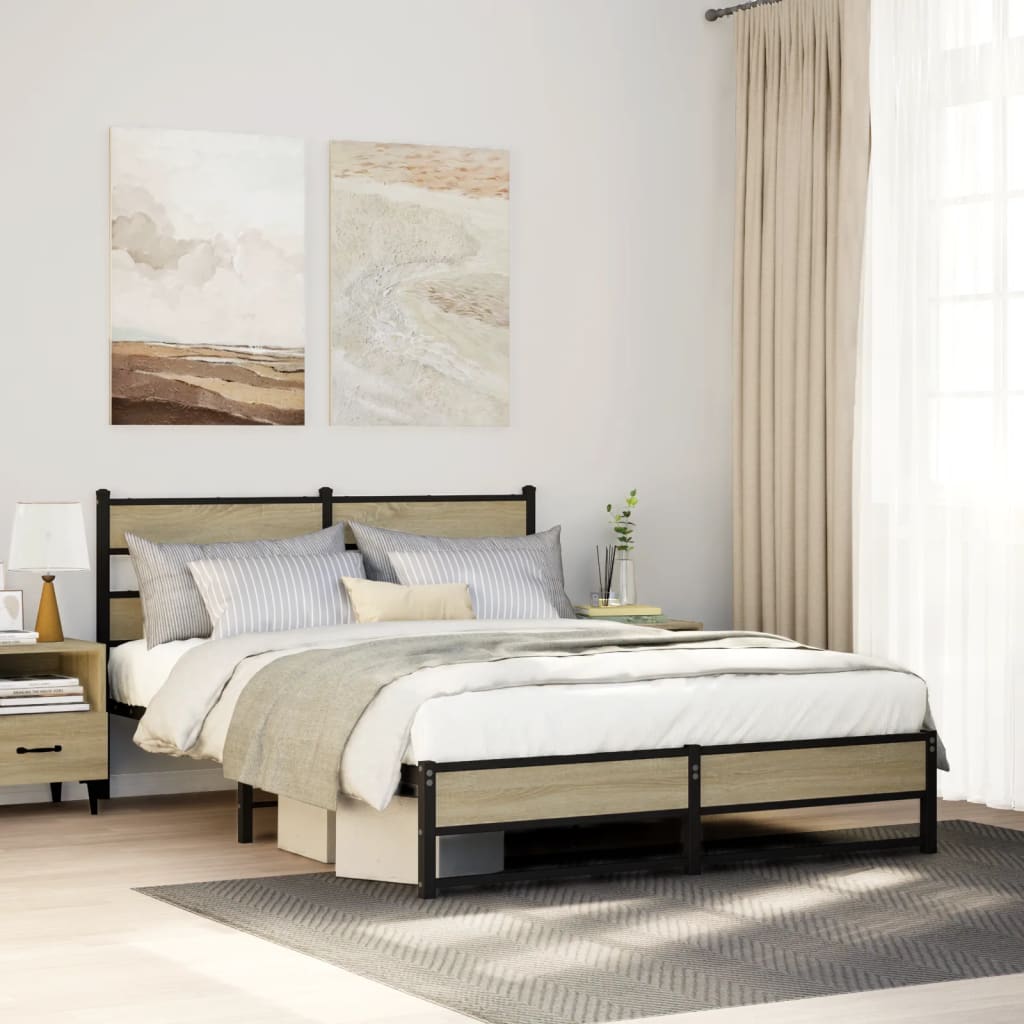 Metal Bedframe Sonoma Oak 140x190cm