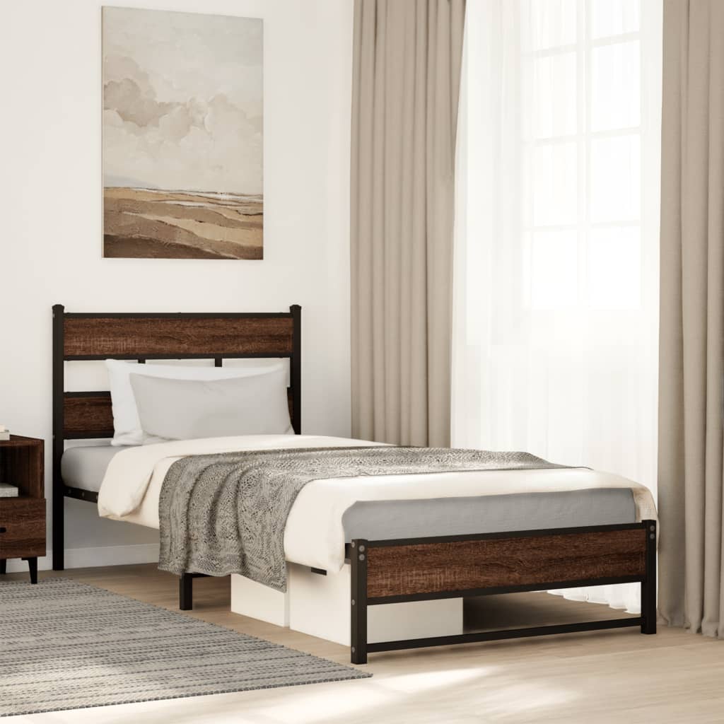 Metal Bedframe Brown Oak 100x190cm