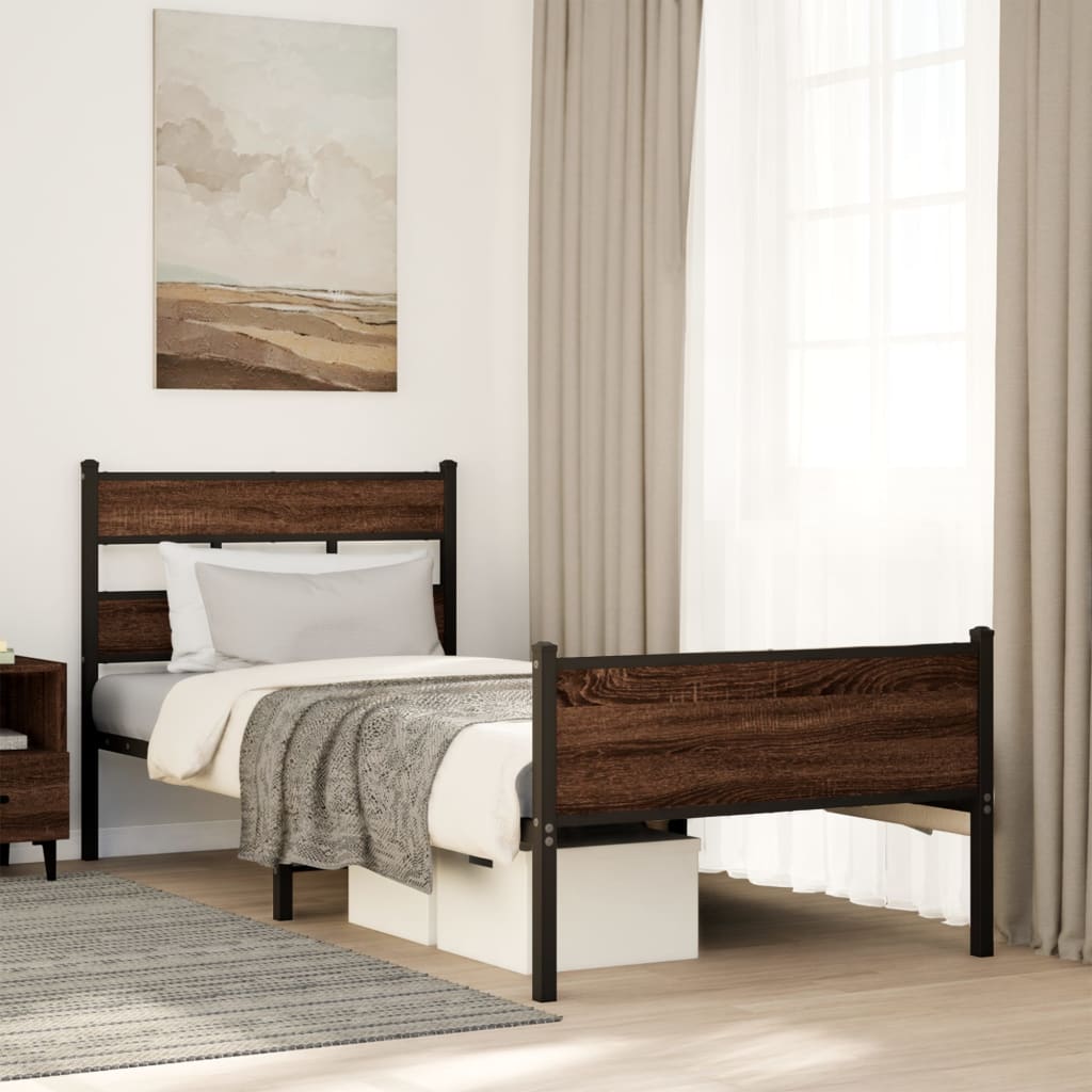Bedframe Brown Oak 90x190cm Single Engineered Wood