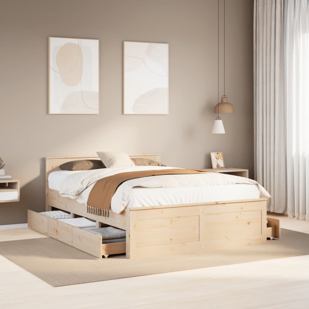Bedframe with Headboard 150x200cm King Size Solid Wood Pine