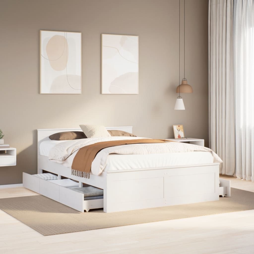 Bedframe with Headboard White 150x200cm King Size Solid Wood Pine