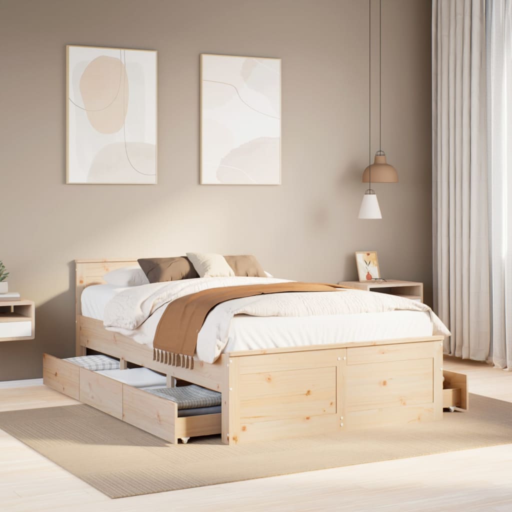 Bedframe with Headboard 135x190cm Double Solid Wood Pine