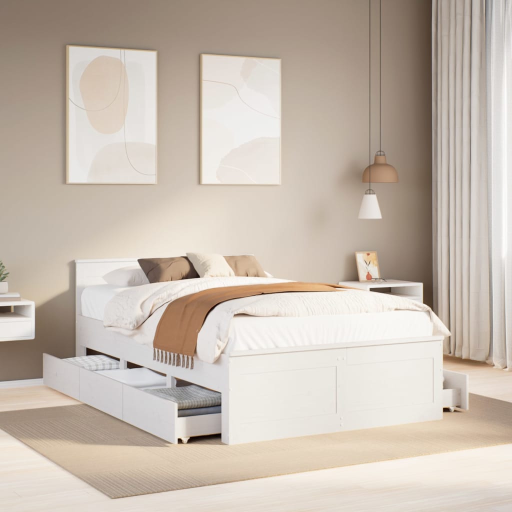 Bedframe with Headboard White 135x190cm Double Solid Wood Pine