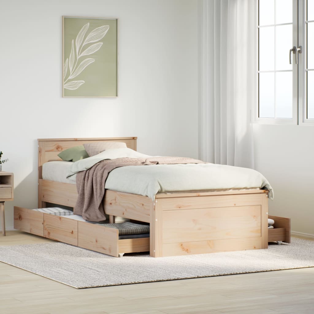 Bedframe with Headboard 90x190cm Single Solid Wood Pine