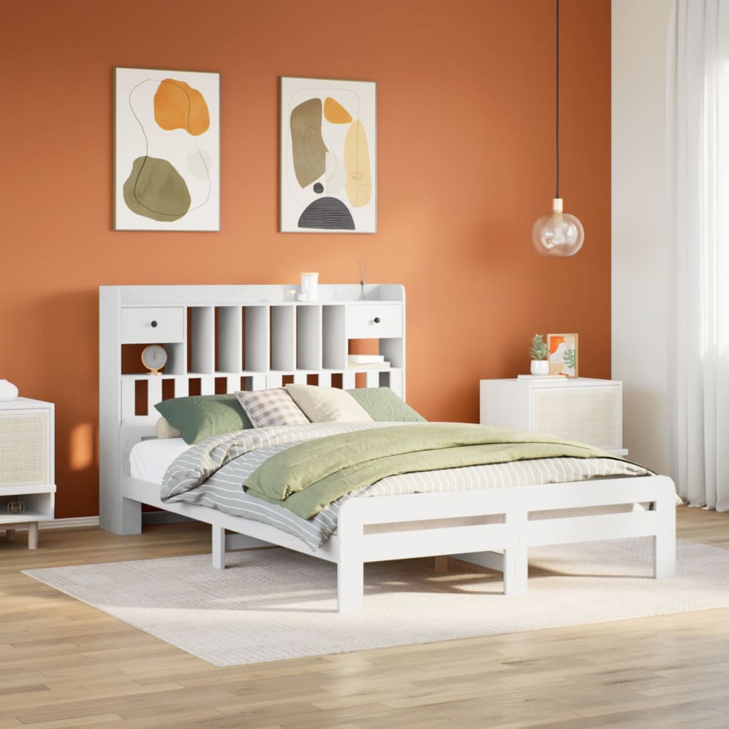 Bookcase Bed White 140x190cm Solid Wood Pine
