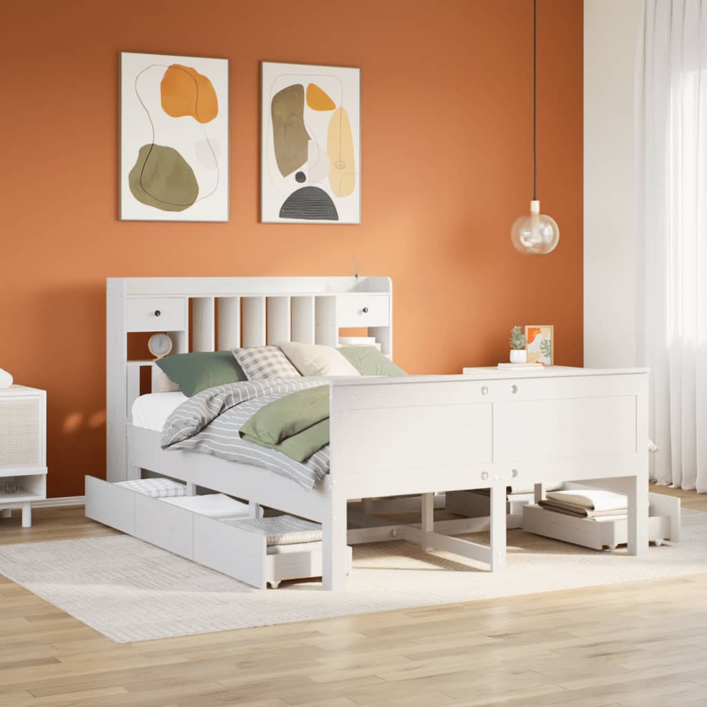 Bookcase Bed White 140x200cm Solid Wood Pine