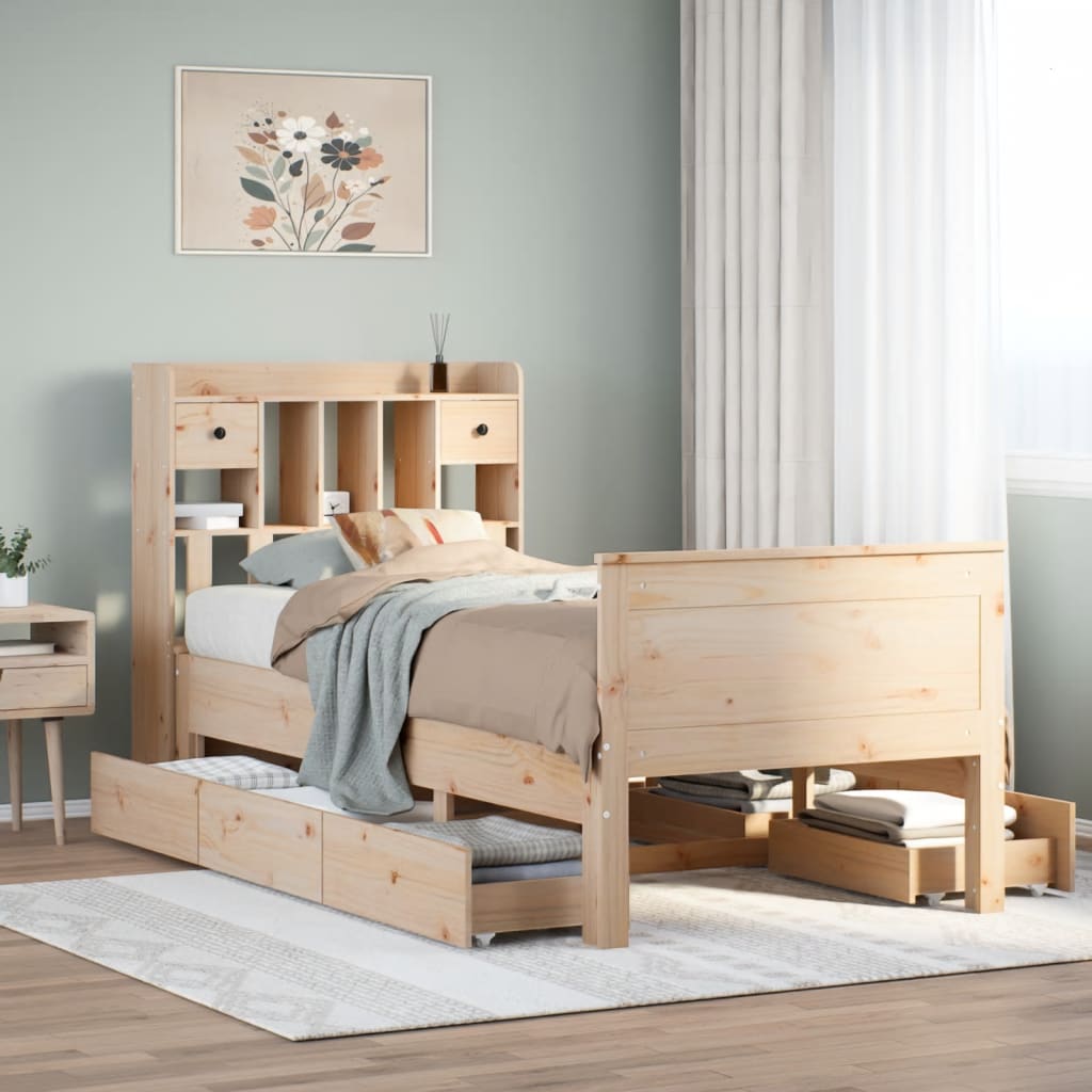 Bookcase Bed 90x200cm Solid Wood Pine