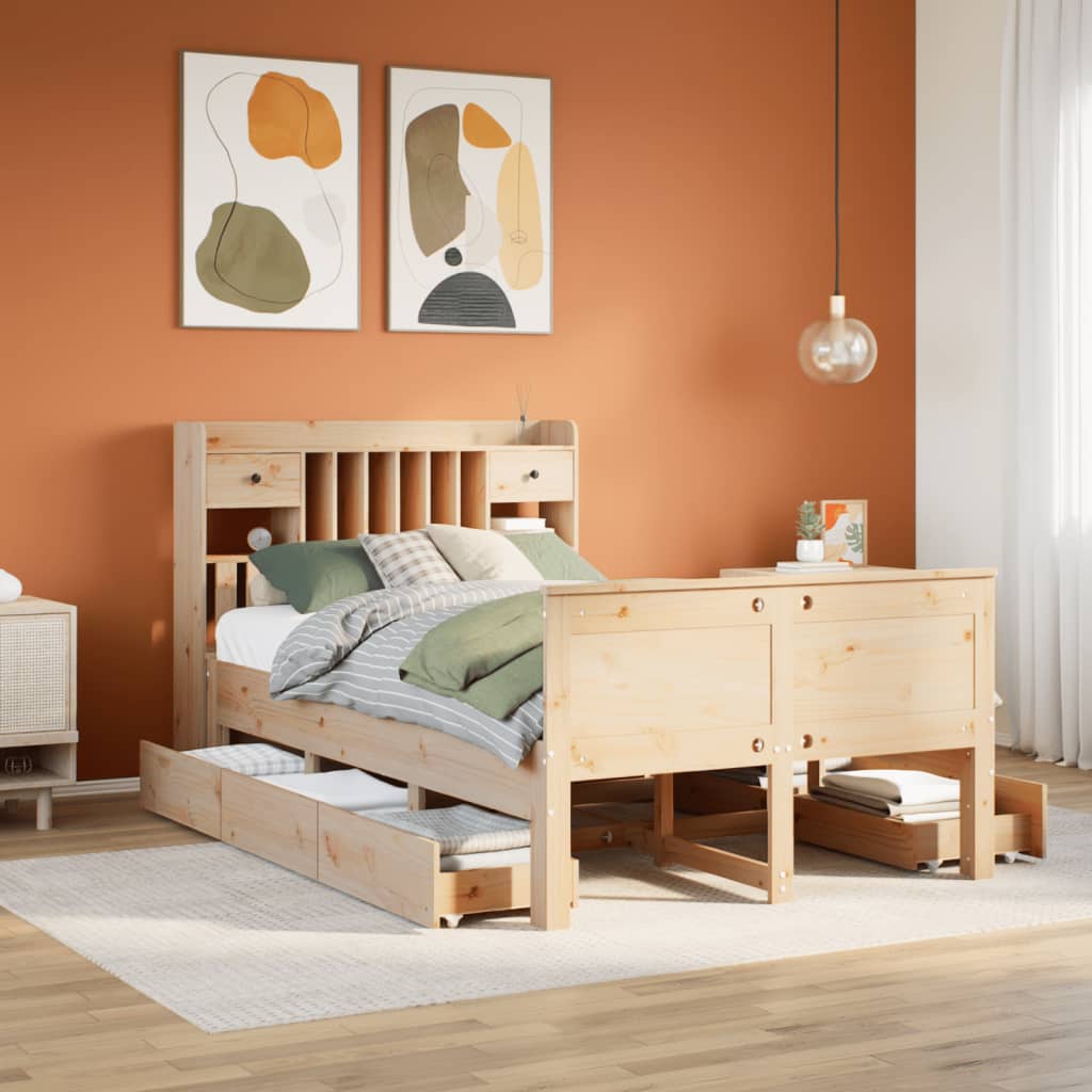 Bookcase Bed 135x190cm Double Solid Wood Pine