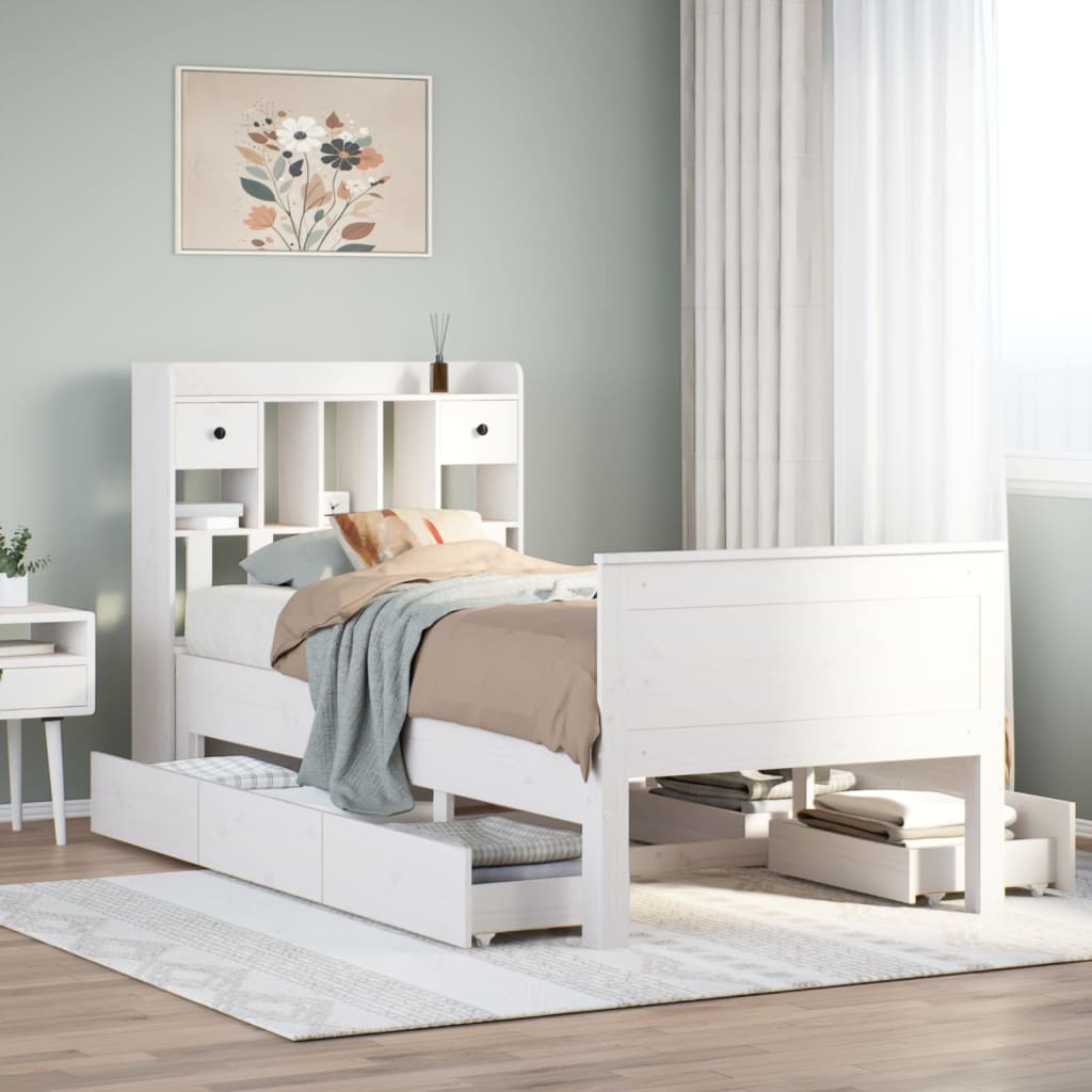 Bookcase Bed White 75x190cm Small Single Solid Wood Pine