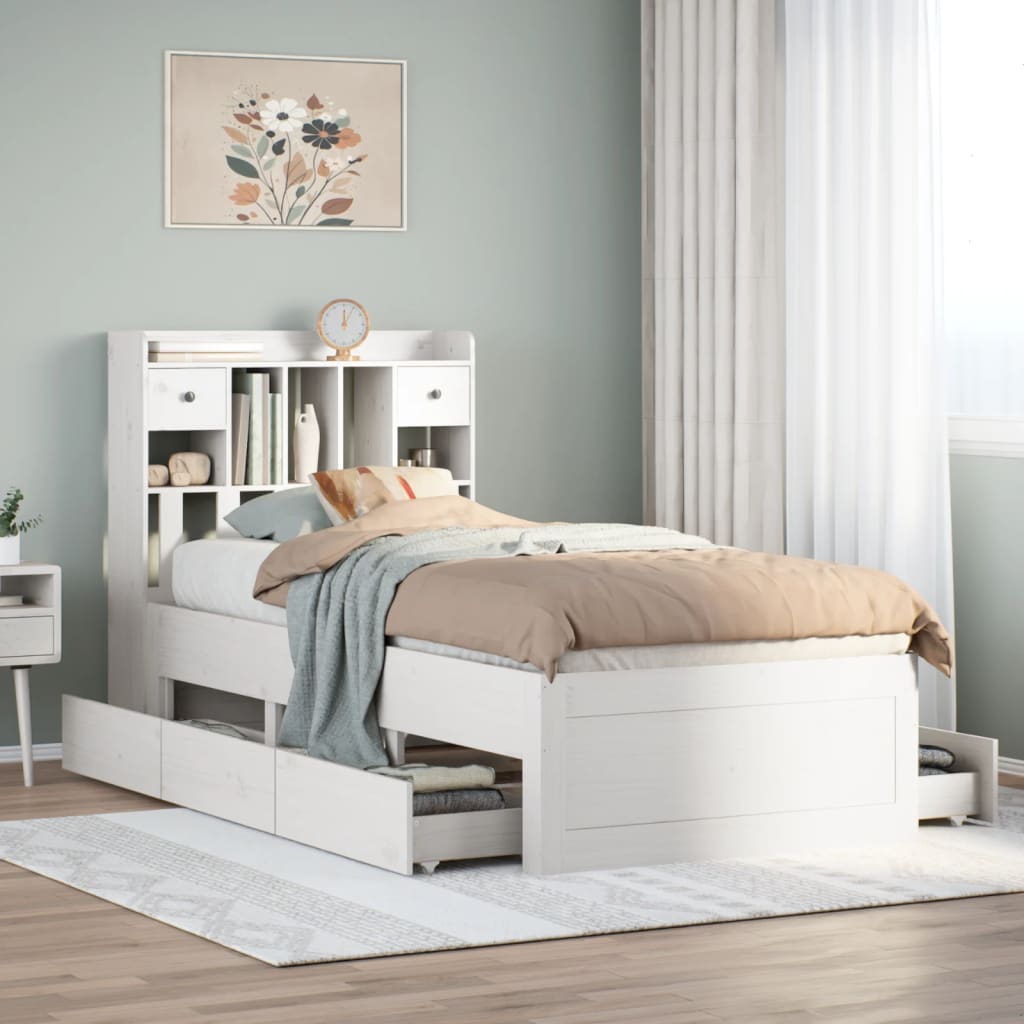 Bookcase Bed White 75x190cm Small Single Solid Wood Pine