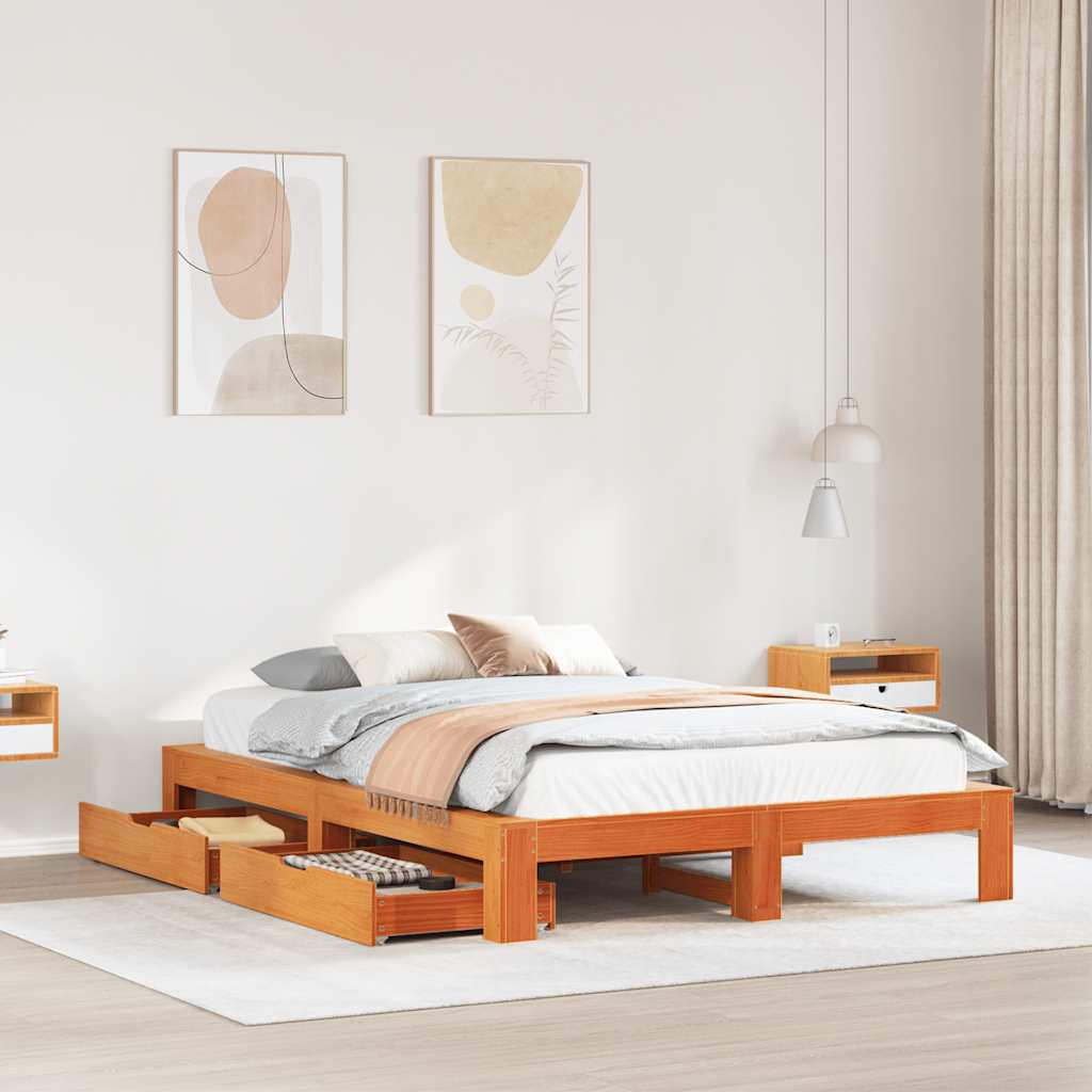 Bedframe Wax Brown 150x200cm King Size Solid Wood Pine