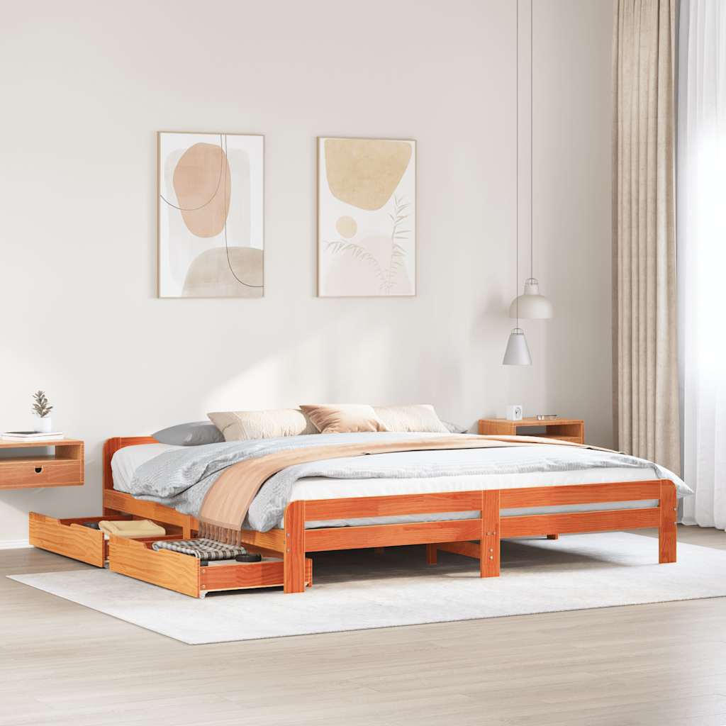Bedframe Wax Brown 180x200cm Super King Solid Wood Pine