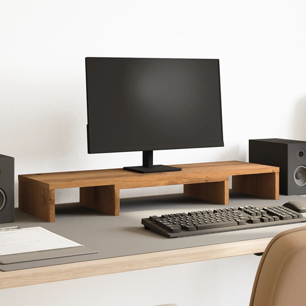Monitor Stand Riser Adjustable Artisian Oak 80x24x10.5 cm Engineered Wood
