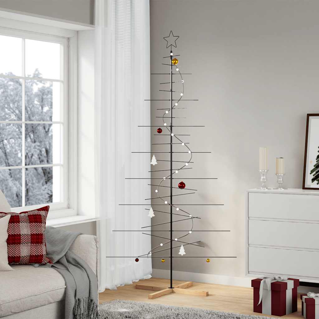 GLIVRA Metal Christmas Tree with Wooden Base Black 210 cm