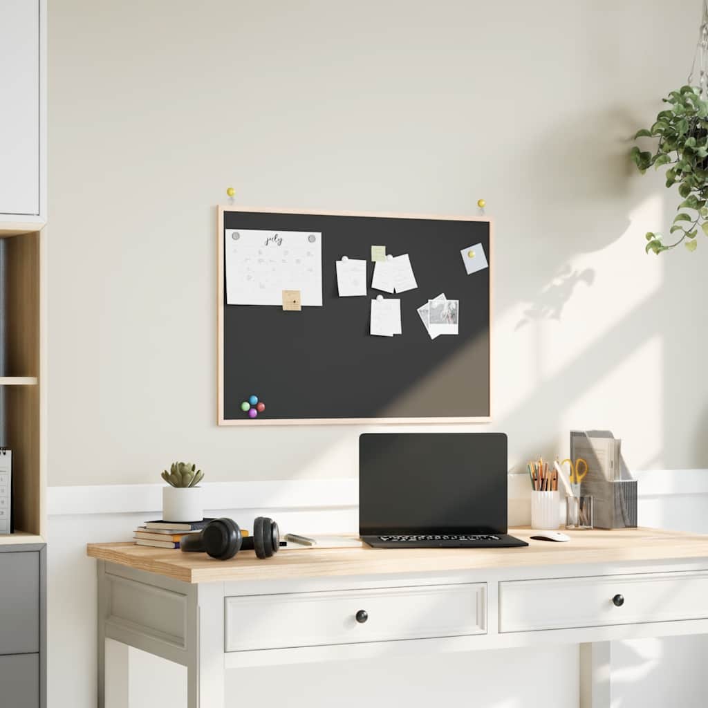 Chalkboard with Solid Pine Wood Frame Black 80x55 cm