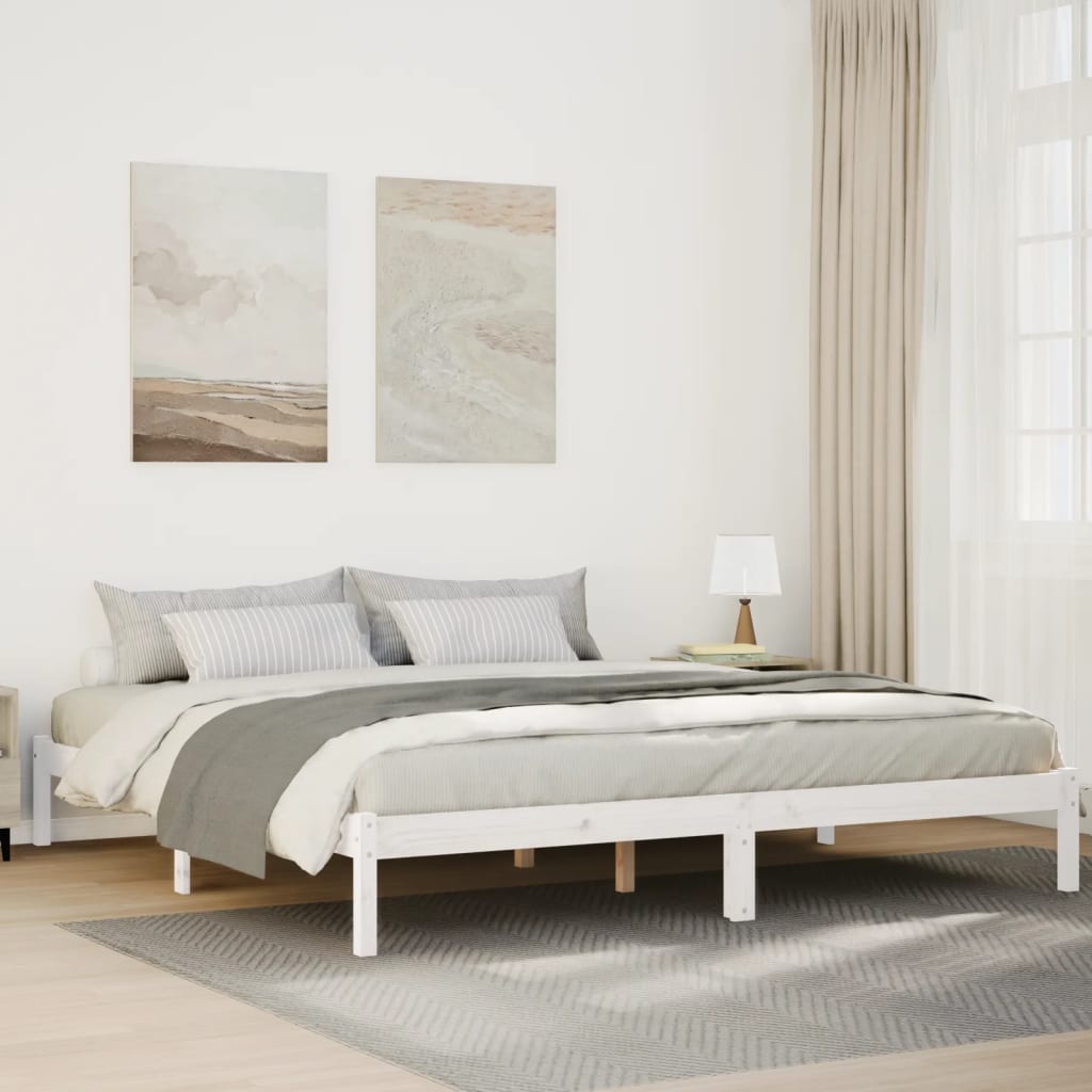 Extra Long Bedframe White 200x210cm Solid Wood Pine