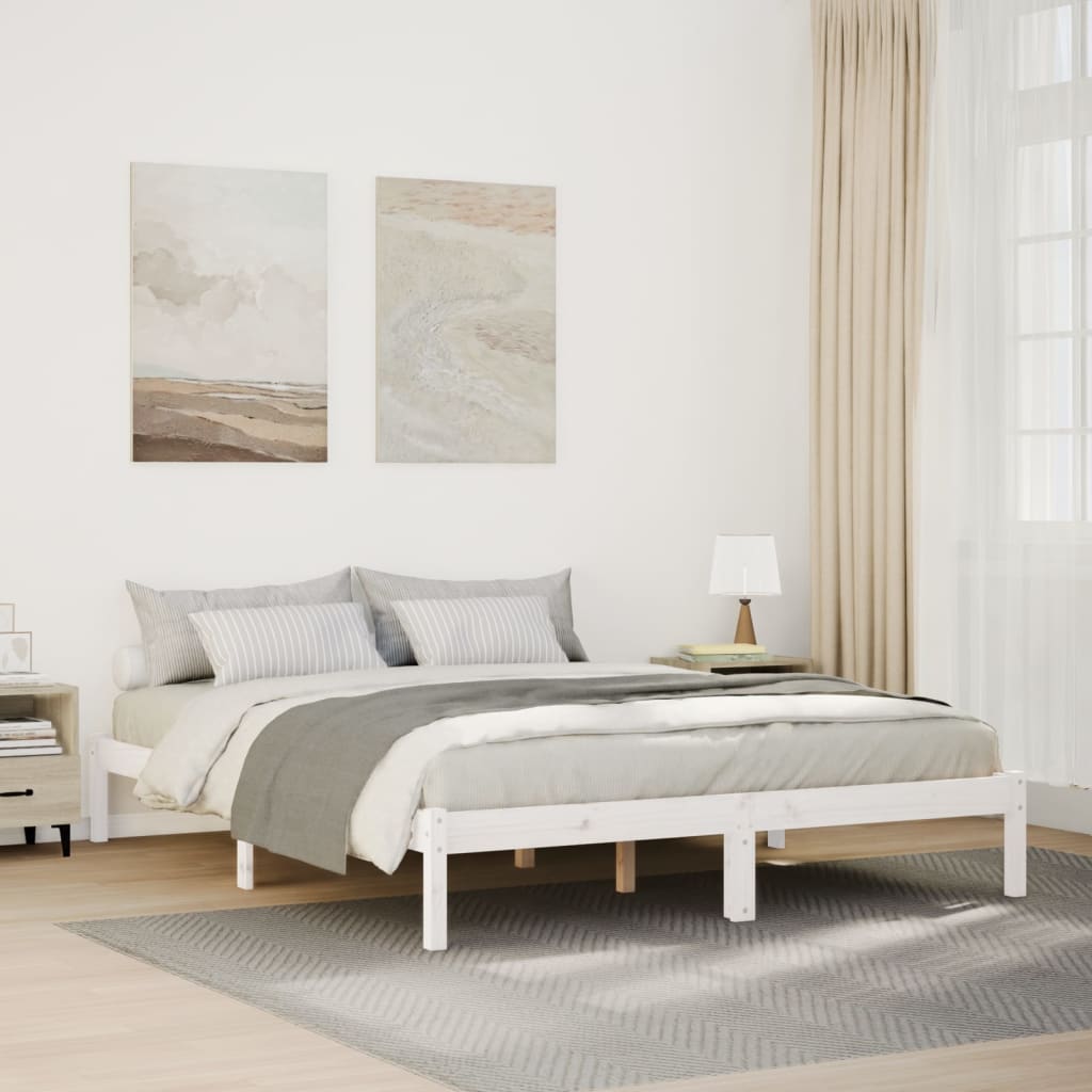 Extra Long Bedframe White 160x220cm Solid Wood Pine