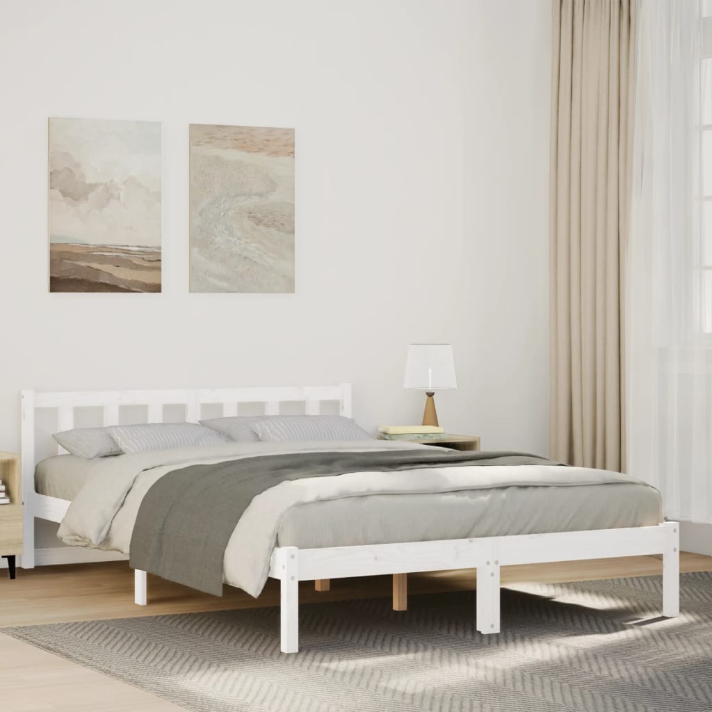 Extra Long Bedframe White 140x220cm Solid Wood Pine