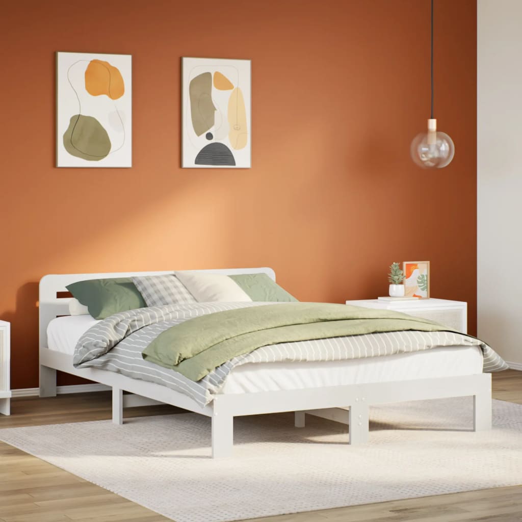 Bedframe White 135x190cm Double Solid Wood Pine