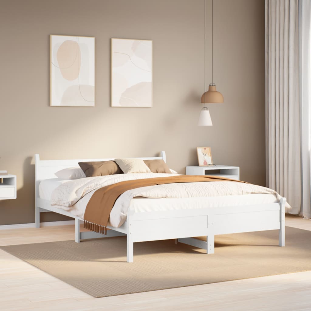 Bedframe White 135x190cm Double Solid Wood Pine