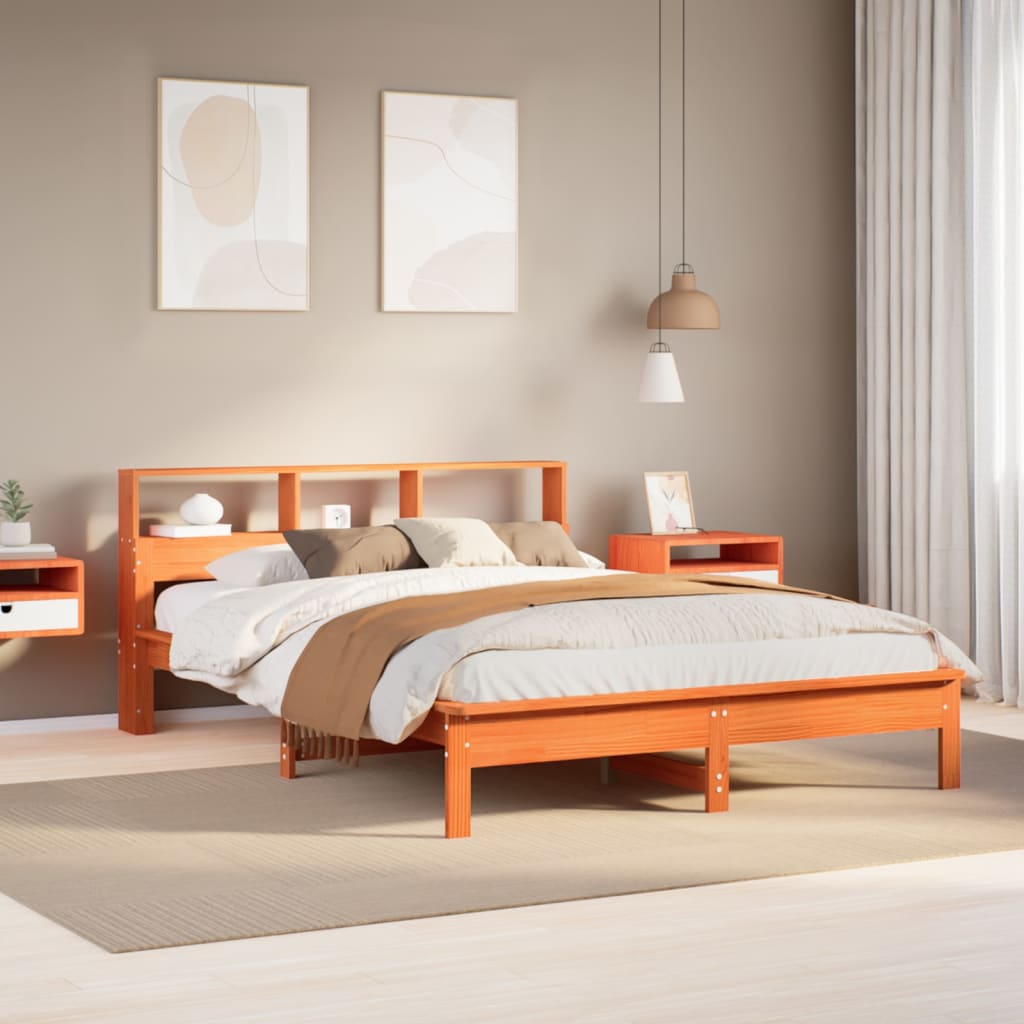 Bookcase Bed Wax Brown 120x200cm Solid Wood Pine