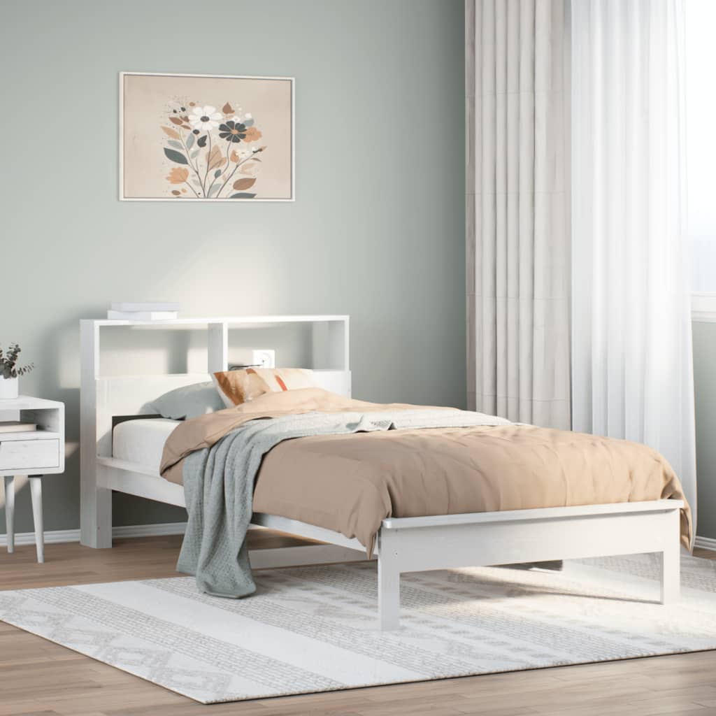 Bookcase Bed White 90x190cm Single Solid Wood Pine