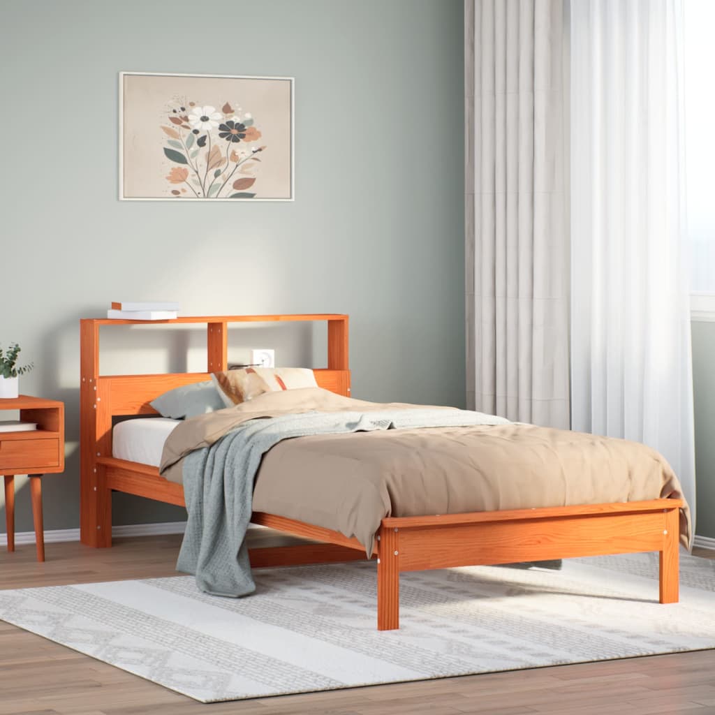Bookcase Bed Wax Brown 75x190cm Small Single Solid Wood Pine