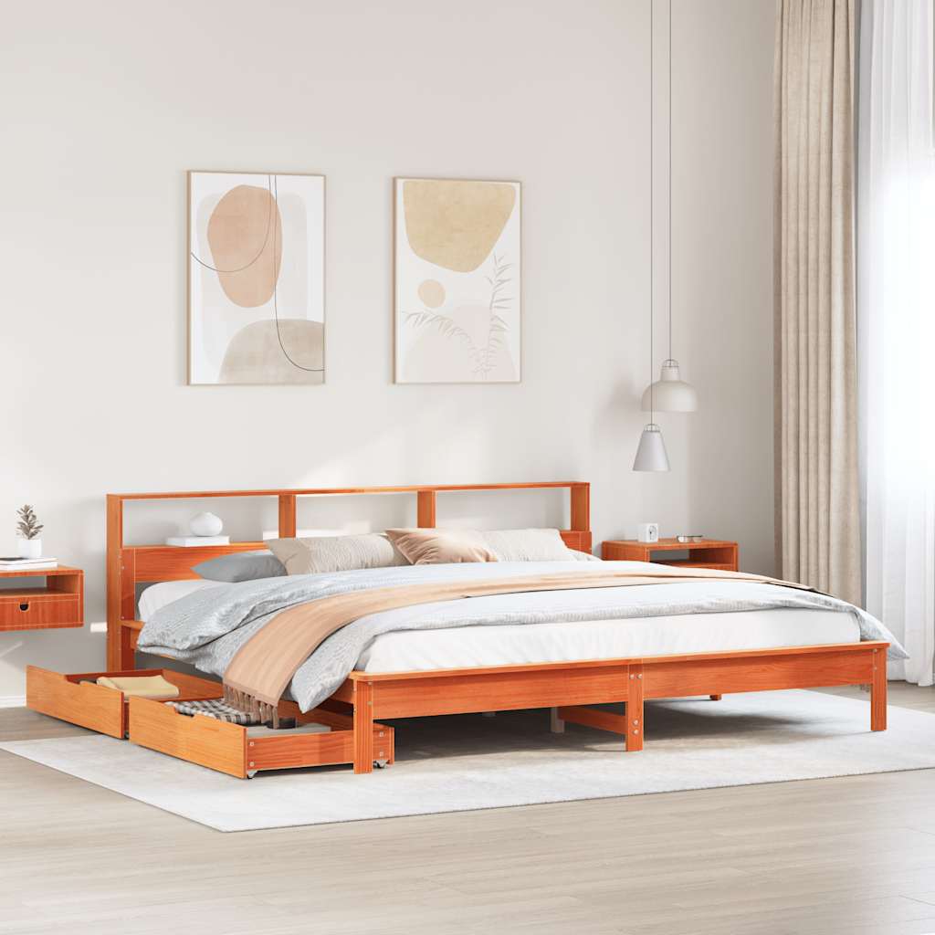 Bookcase Bed Wax Brown 200x200cm Solid Wood Pine
