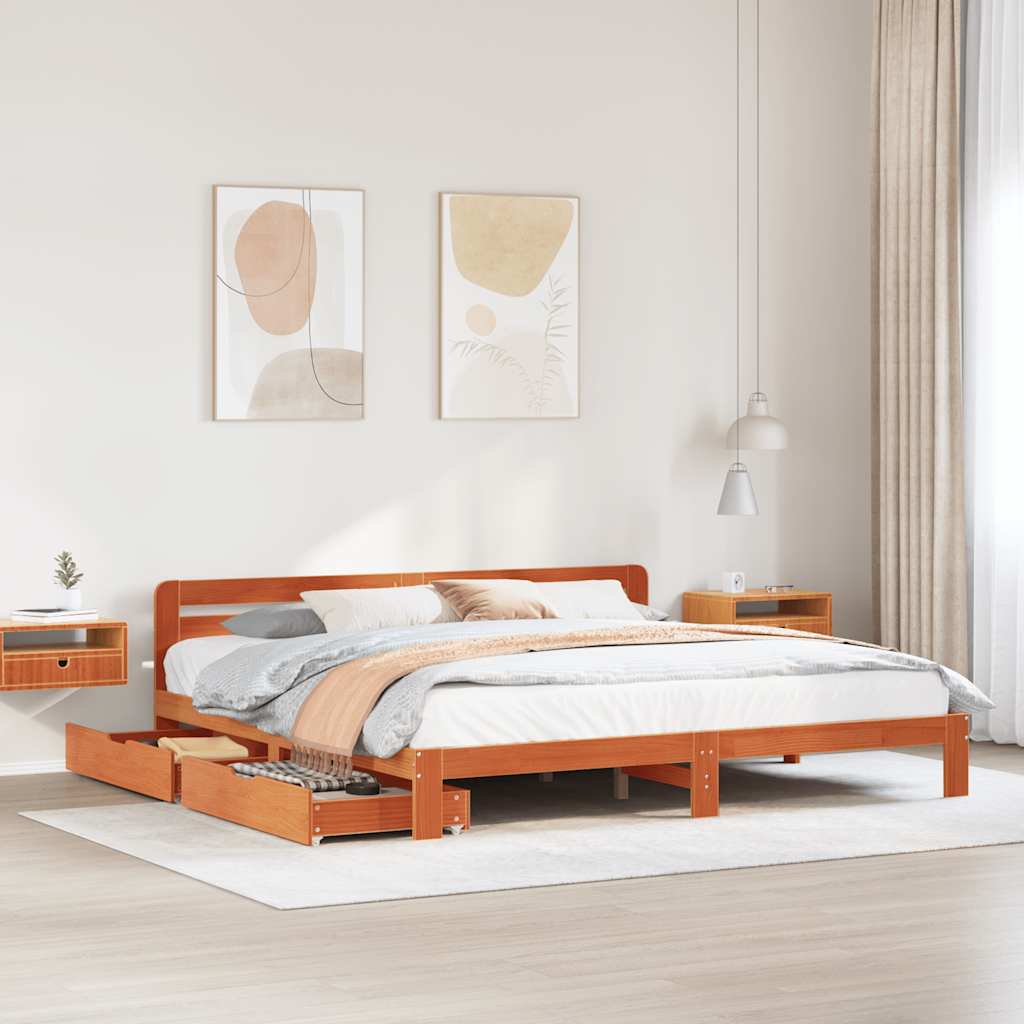Bedframe Wax Brown 180x200cm Super King Solid Wood Pine
