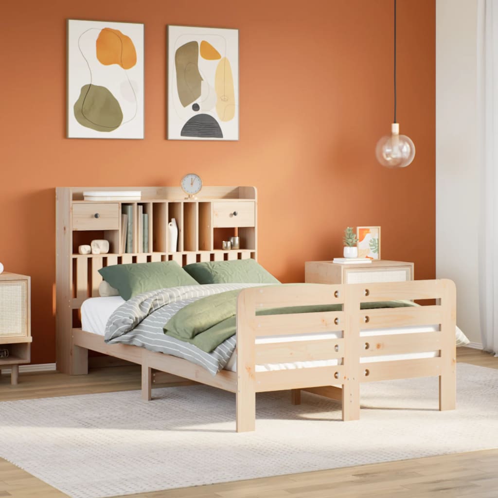 Bookcase Bed 135x190cm Double Solid Wood Pine