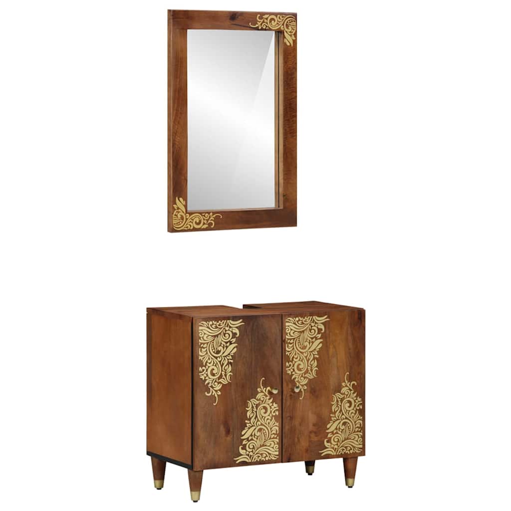 2 Piece Bathroom Furniture Set Solid Rough Wood Mango