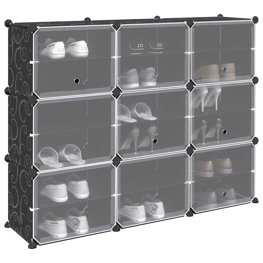 SIMU Large Storage Cube Organiser with 9 Cubes and Doors Black PP