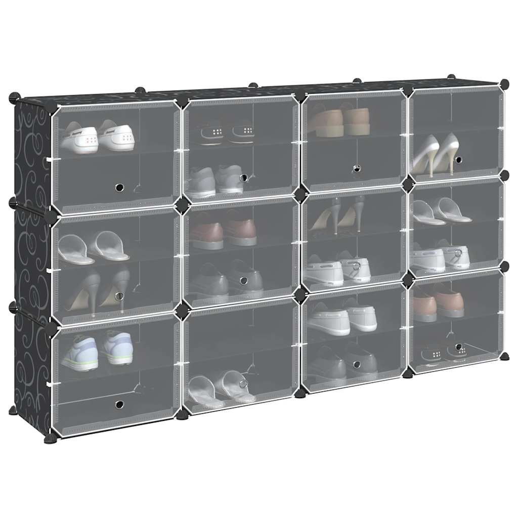 SIMU Extra Large Storage Cube Organiser with 12 Cubes and Doors Black PP