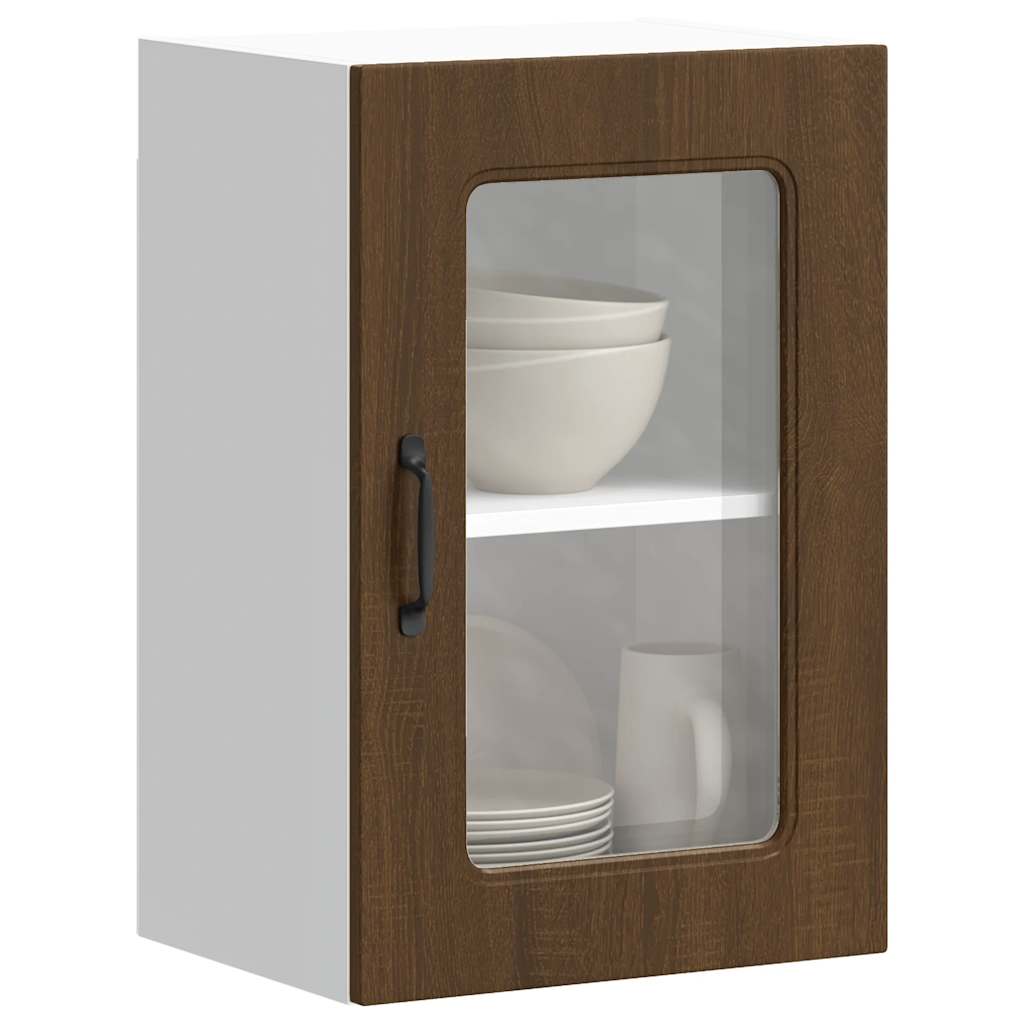 Kitchen Wall Cabinet with Glass Door Kalmar Brown Oak Engineered Wood