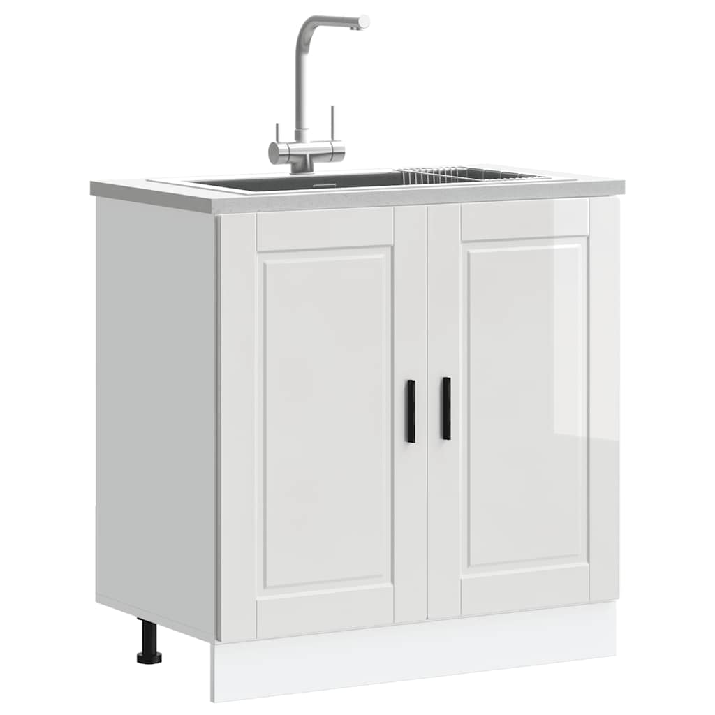 Sink Base Cabinet "Porto" High Gloss White 80x46x81.5 cm Engineered Wood