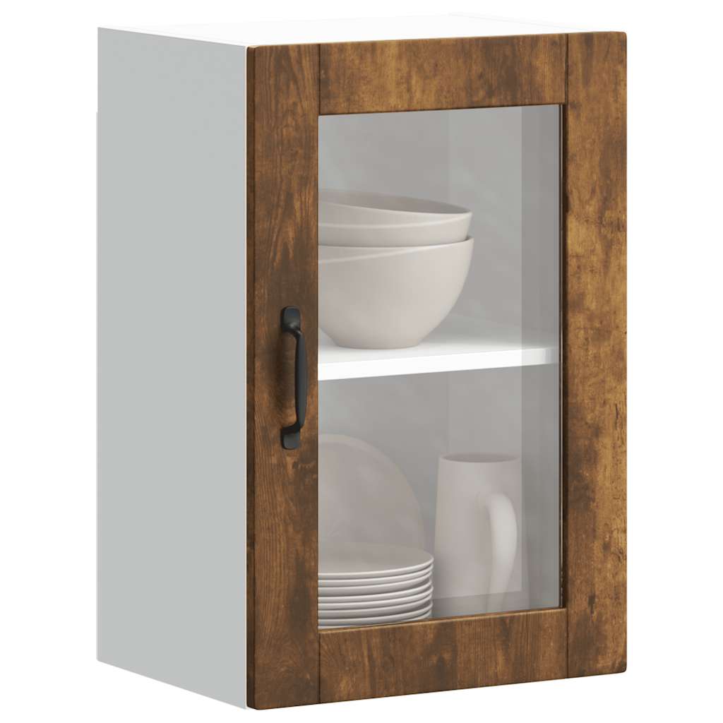 Kitchen Wall Cabinet with Glass Door Porto Smoked Oak
