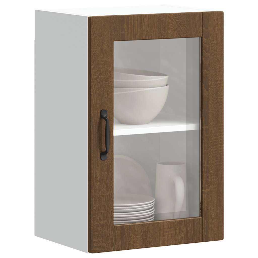 Kitchen Wall Cabinet with Glass Door Porto Brown Oak