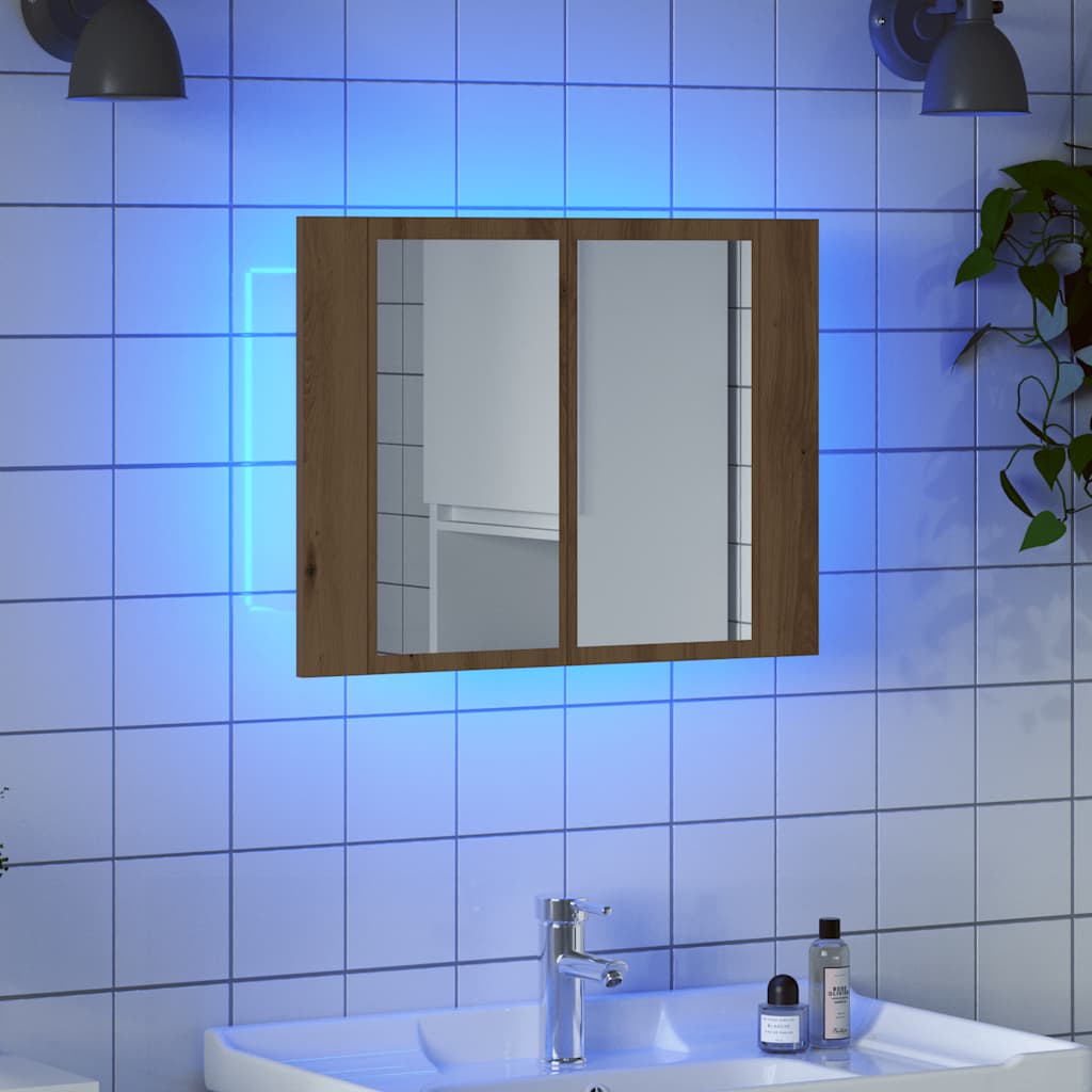 LED Mirror Cabinet Artisan Oak 60x12x45 cm Engineered Wood