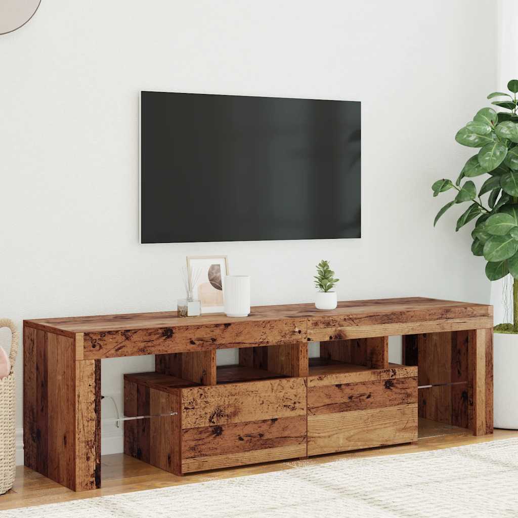 TV Cabinet with LED Lights Old Wood 140x36.5x40 cm Engineered Wood