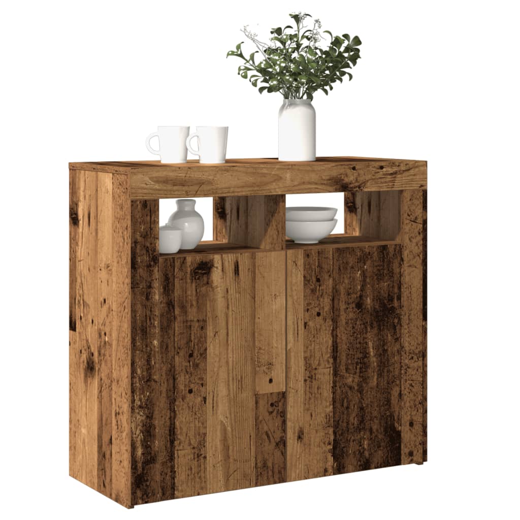Sideboard with LED Lights Old Wood 80x35x75 cm Engineered Wood