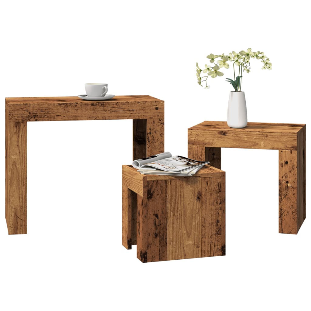 Nesting Coffee Tables 3 Pieces Old Wood Engineered Wood