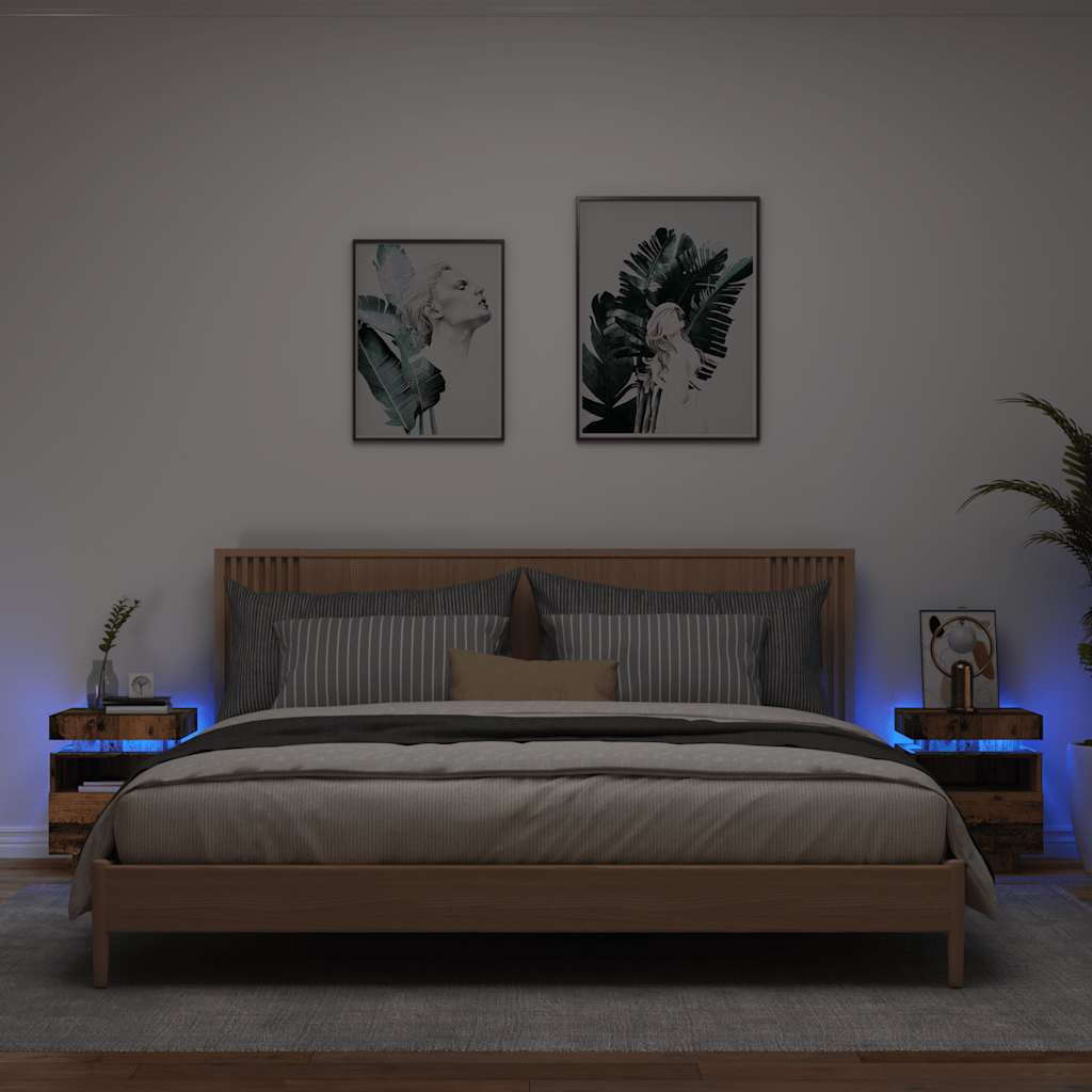 Bedside Cabinets with LED Lights 2 Pieces Old Wood 40x39x48.5 cm