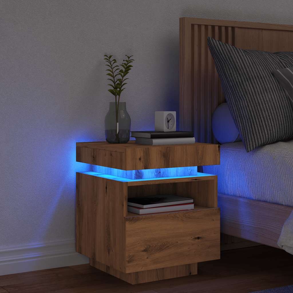 Bedside Cabinet with LED Lights Artisan Oak 40x39x48.5 cm