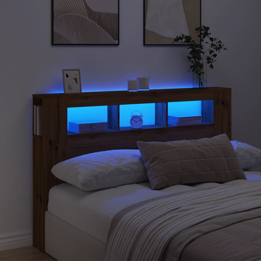 LED Headboard Artisan Oak 160x18.5x103.5 cm Engineered Wood
