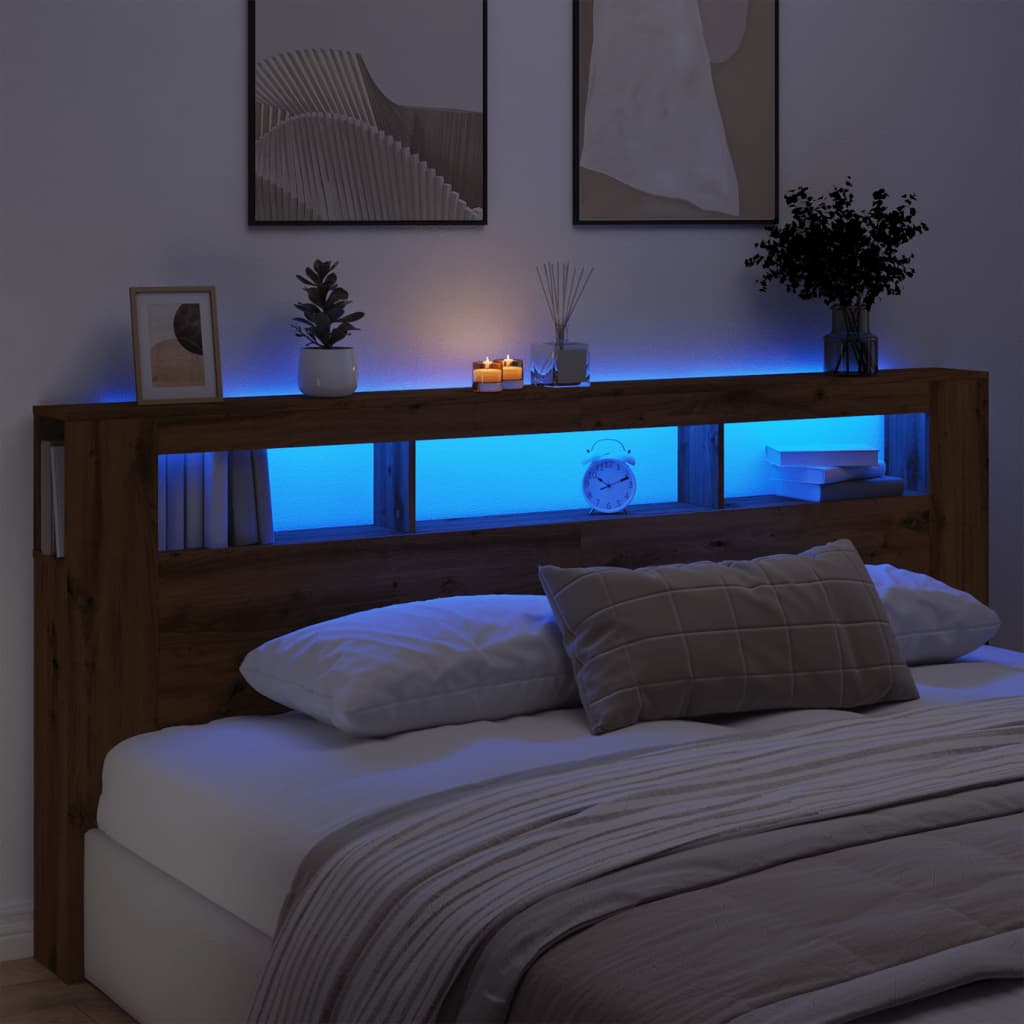 LED Headboard Artisan Oak 220x18.5x103.5 cm Engineered Wood