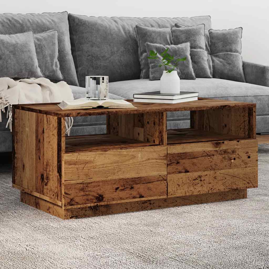 Coffee Table with LED Lights Old Wood 90x49x40 cm