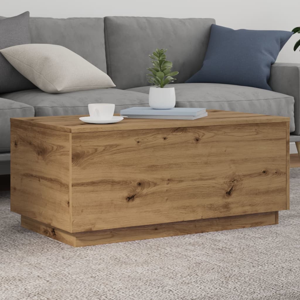 Coffee Table with LED Lights Artisan Oak 90x50x40 cm