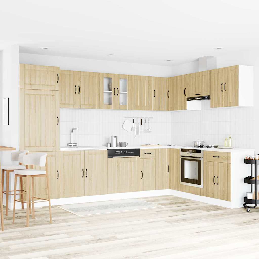 Kitchen Cabinet 'Lucca'with Double Sinks in Sonoma Oak Engineered Wood