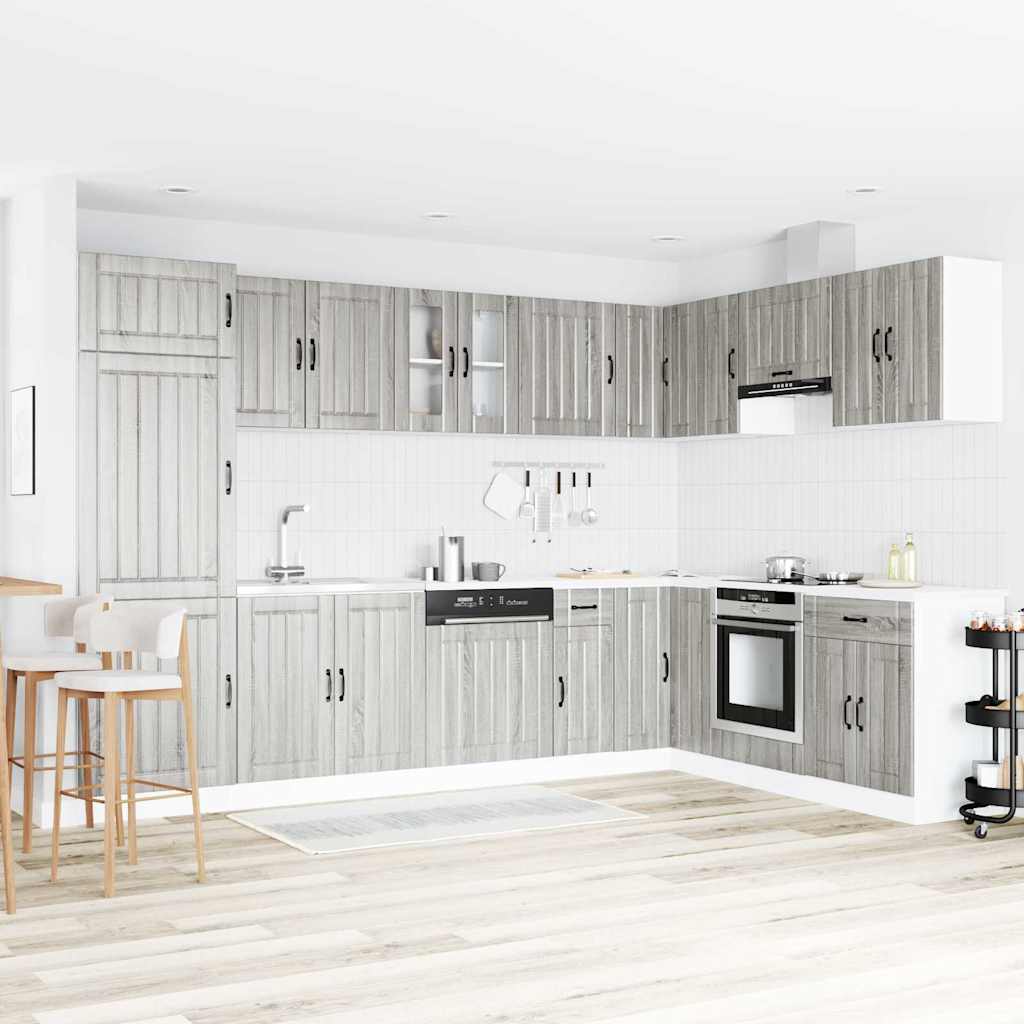 Lucca Kitchen Cabinet with Double Basins - Grey Sonoma Engineered Wood