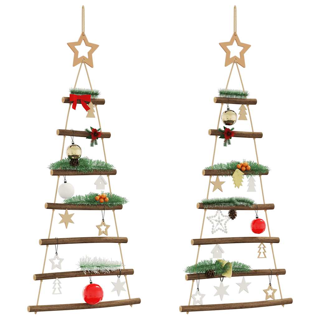 SNOLIX Hanging Christmas Trees with Top Stars 2 pcs 42x90 cm Natural Branch